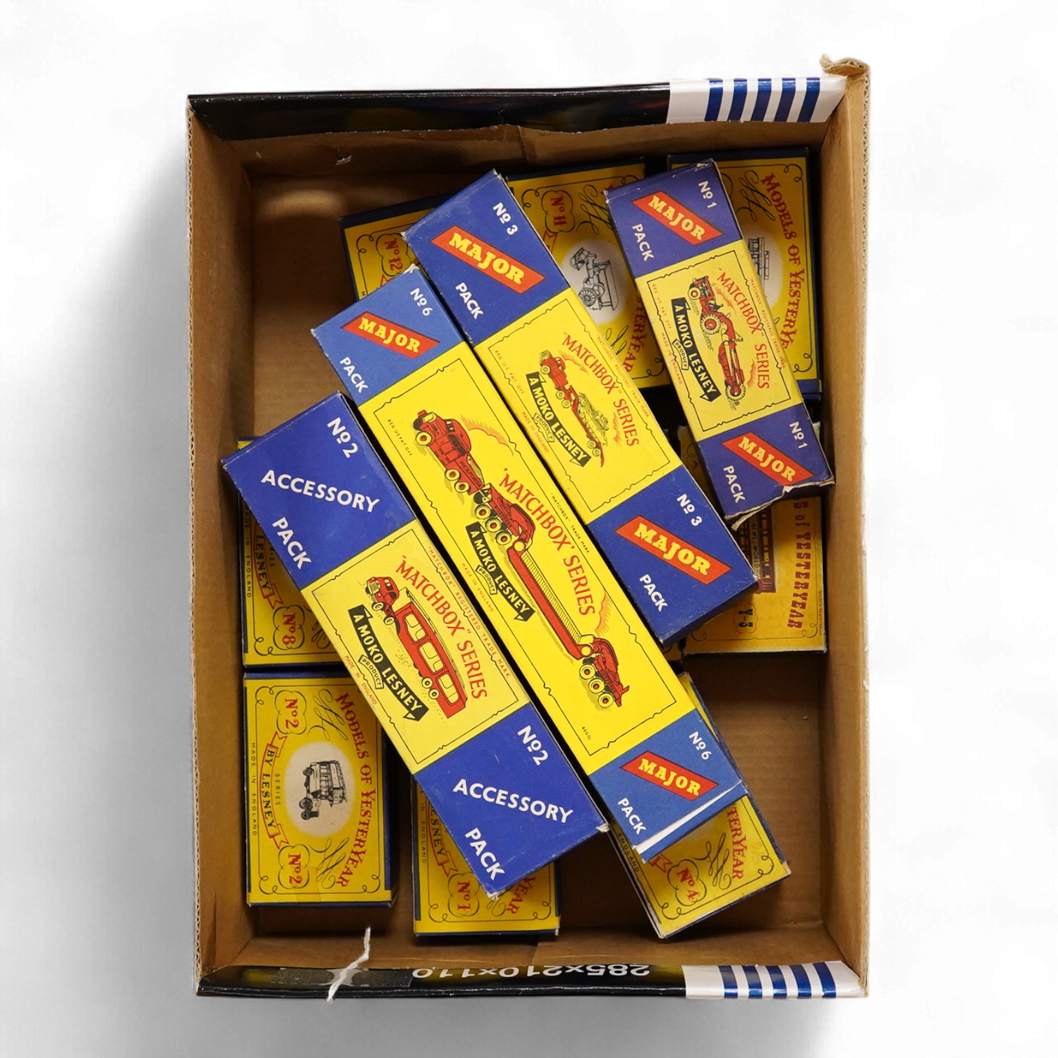 Fourteen Matchbox Series and early boxed Models of Yesteryear, including three Major Packs; No.1; Caterpillar Earthmover, No.3; Mighty Antar tank transporter and Centurion tank, No.6; Scammell transporter, together with